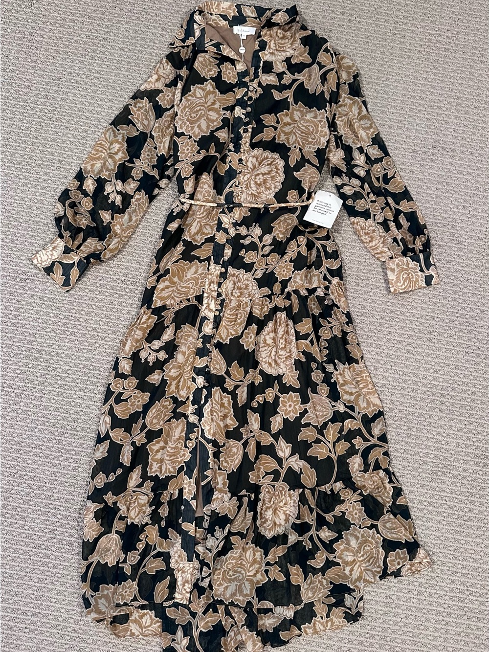 bohme Black Maxi Dress with Tan Floral Print